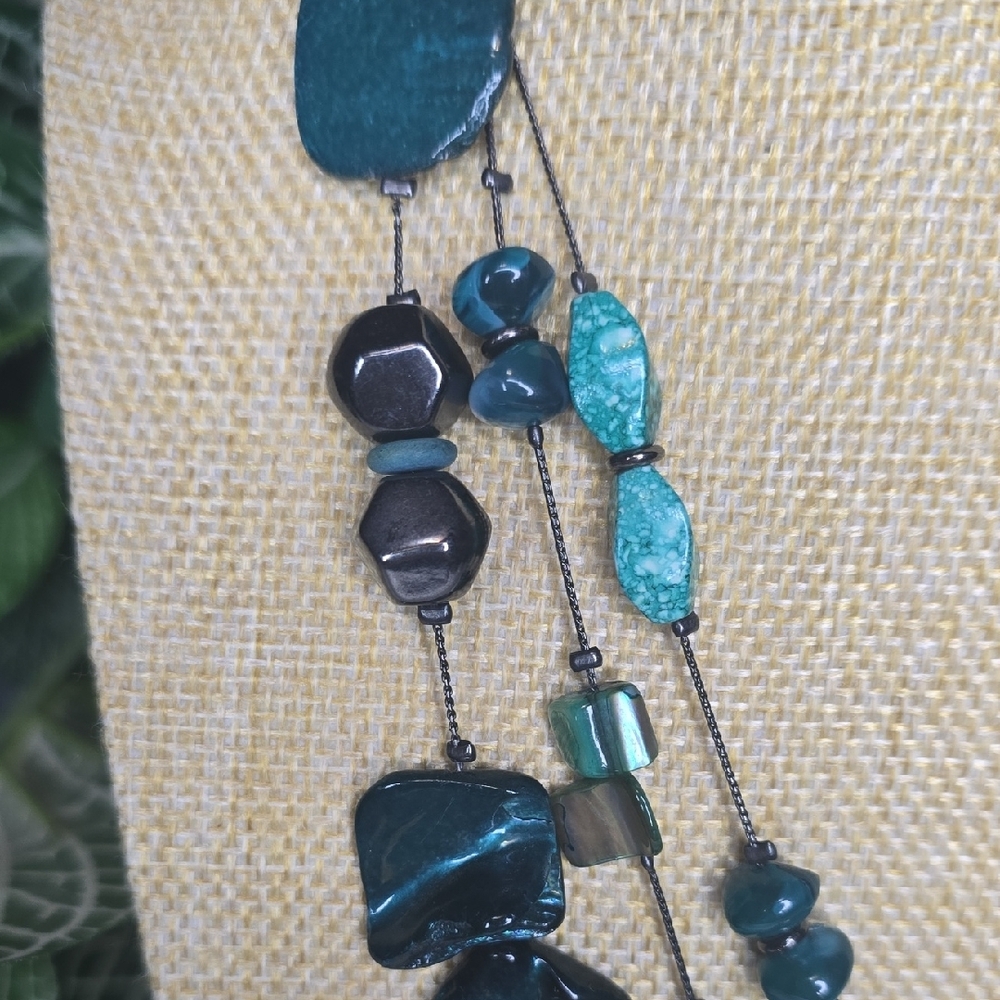 Multi-Strand Teal and Black Necklace: MOP, Abalone, Acrylic & Hematite - Picture 8 of 9